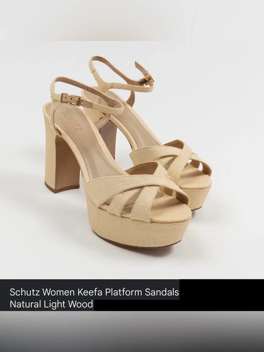 SCHUTZ KEEFA Natural Block Heel Platform Sandal with Ankle Strap, Size 8 NWT